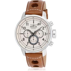 Invicta Men’s S1 Rally Stainless Steel Chronograph Watch with Brown Leather Band(Brown/White)