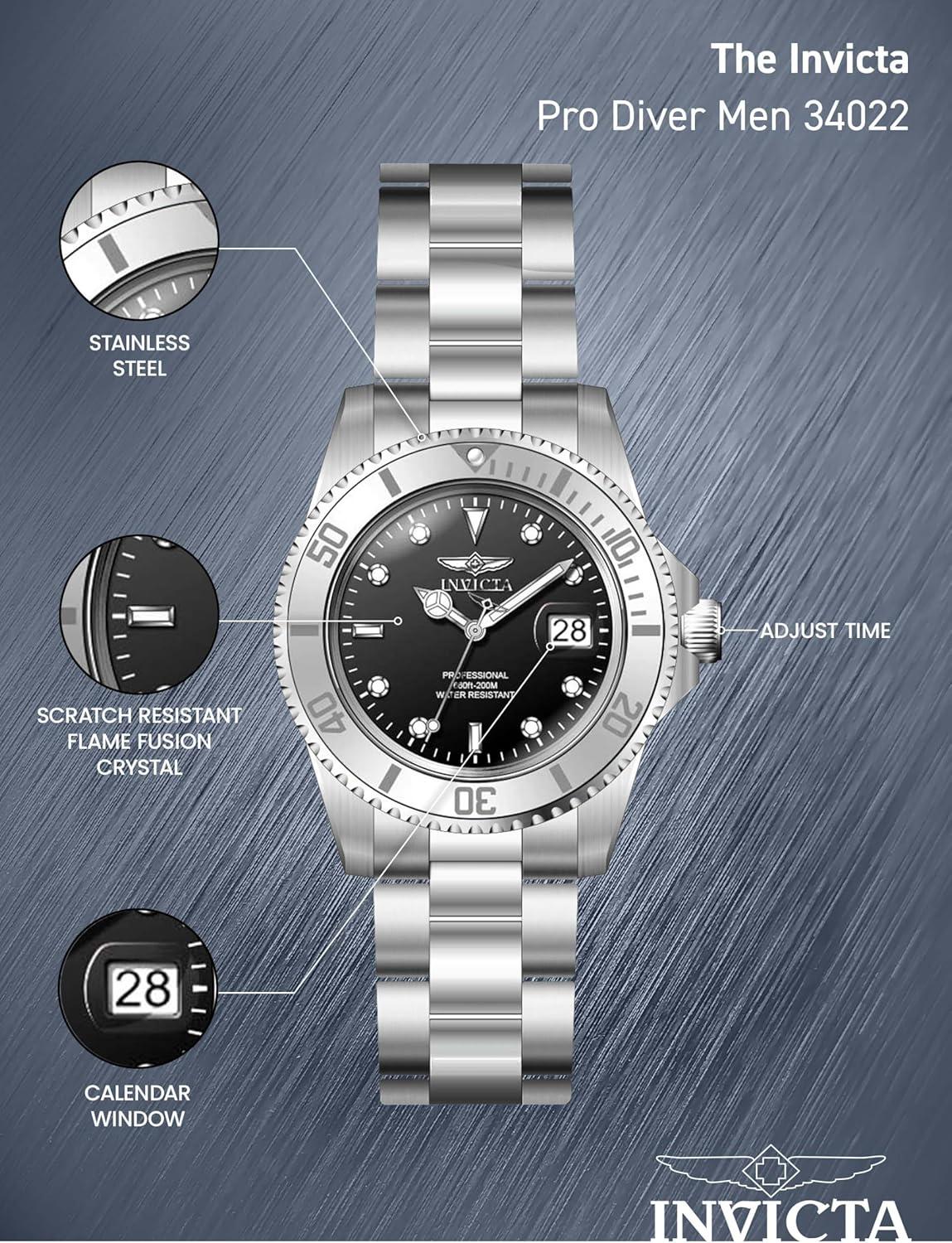 image:imageInvicta 40mm Mens Pro Diver Black Dial Silver Tone Stainless Steel Watch 34022