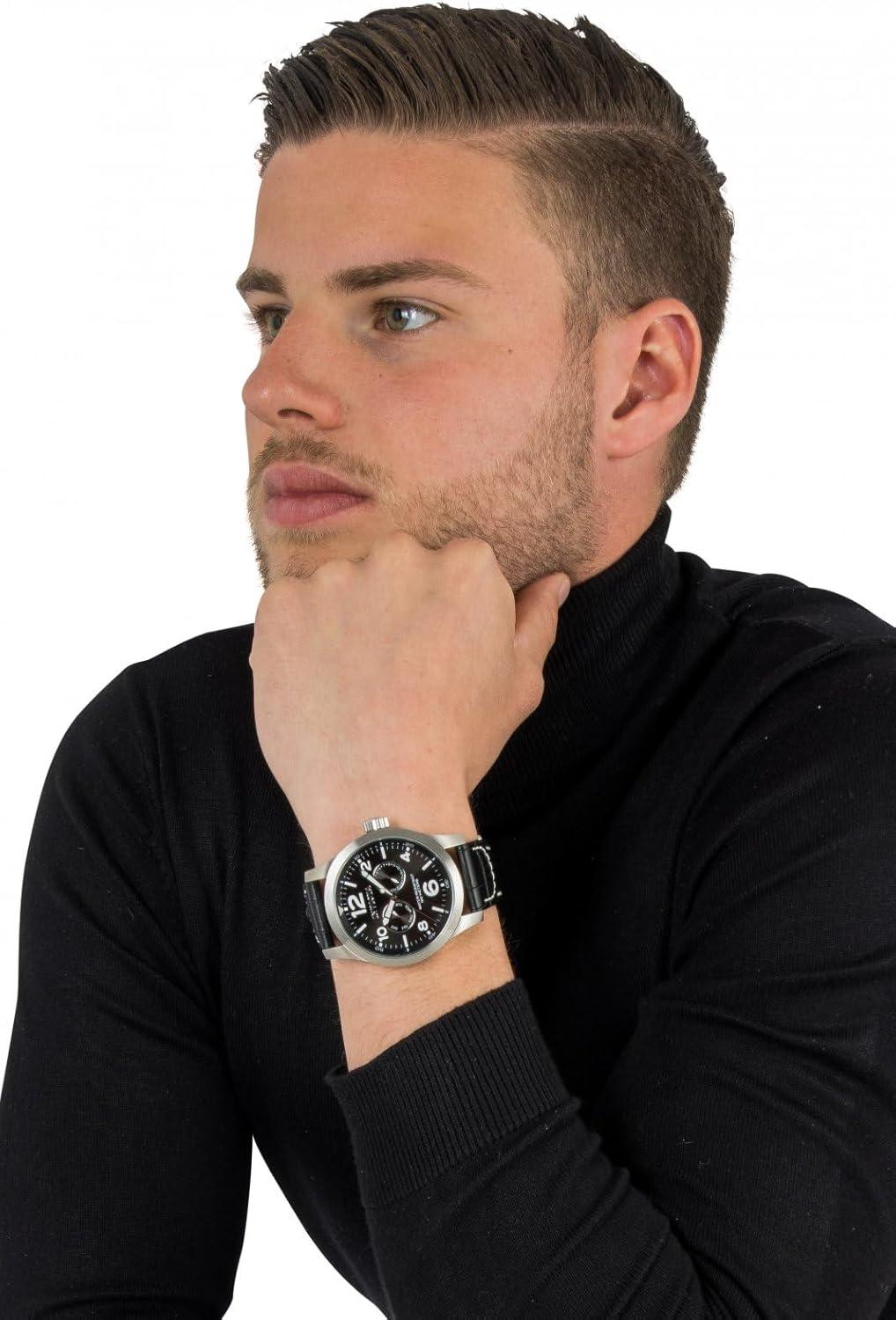 image:imageInvicta Mens 0764 IForce Stainless Steel Watch with Black Leather Band0764