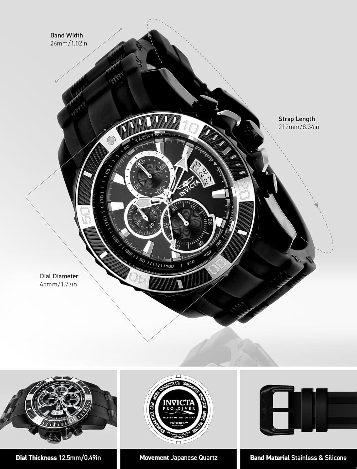 image:imageInvicta Mens 22433 Pro Diver Analog Display Quartz Black Watch