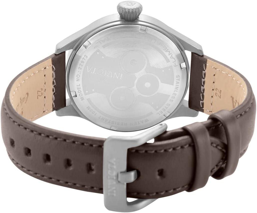 image:imageInvicta Mens Aviator Stainless Steel Quartz Watch with Leather Calfskin Strap Black Brown 21 Model 22972 22973Stainless Steel