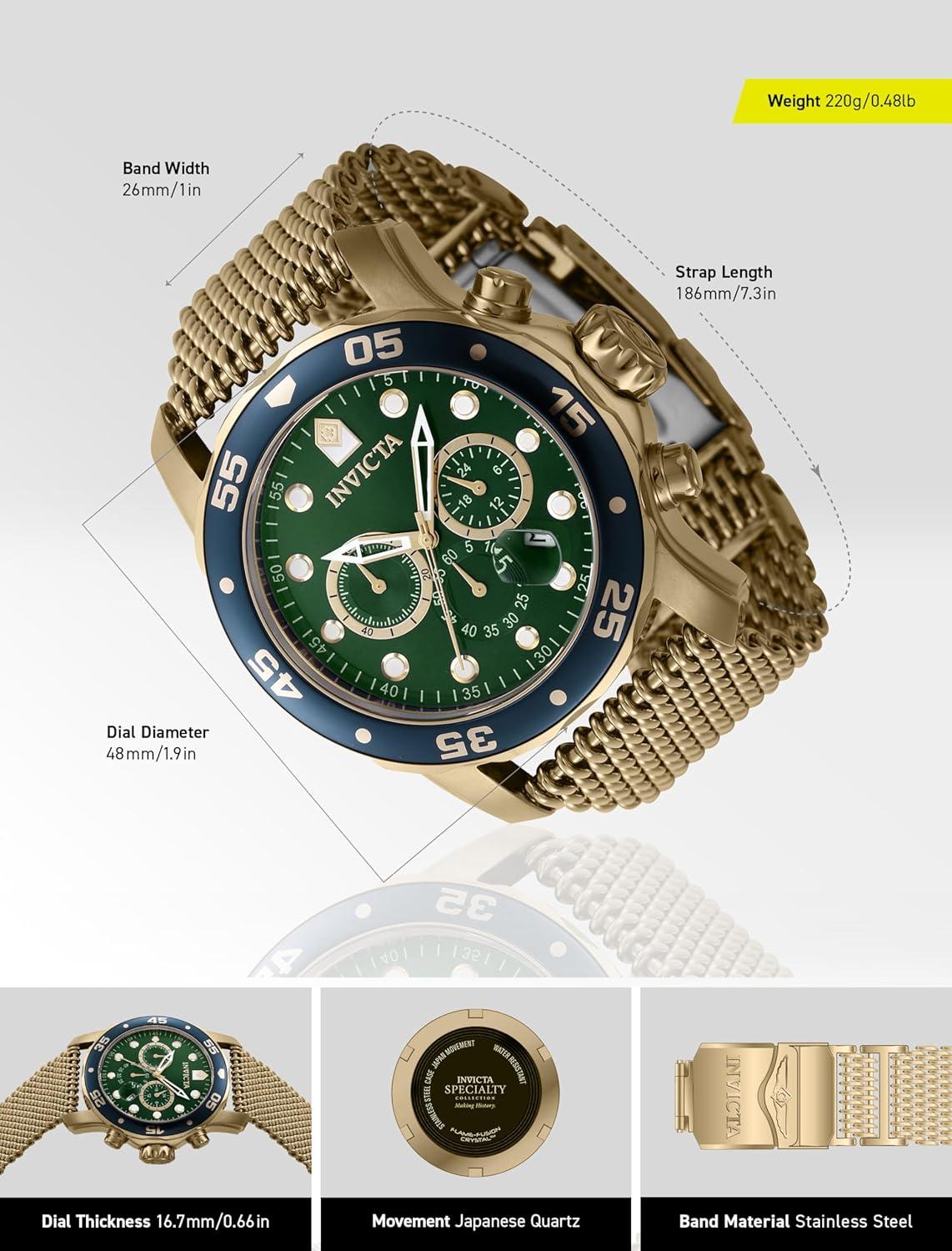 image:imageInvicta Pro Diver Stainless Steel Mens Quartz Watch 48mmGold Green