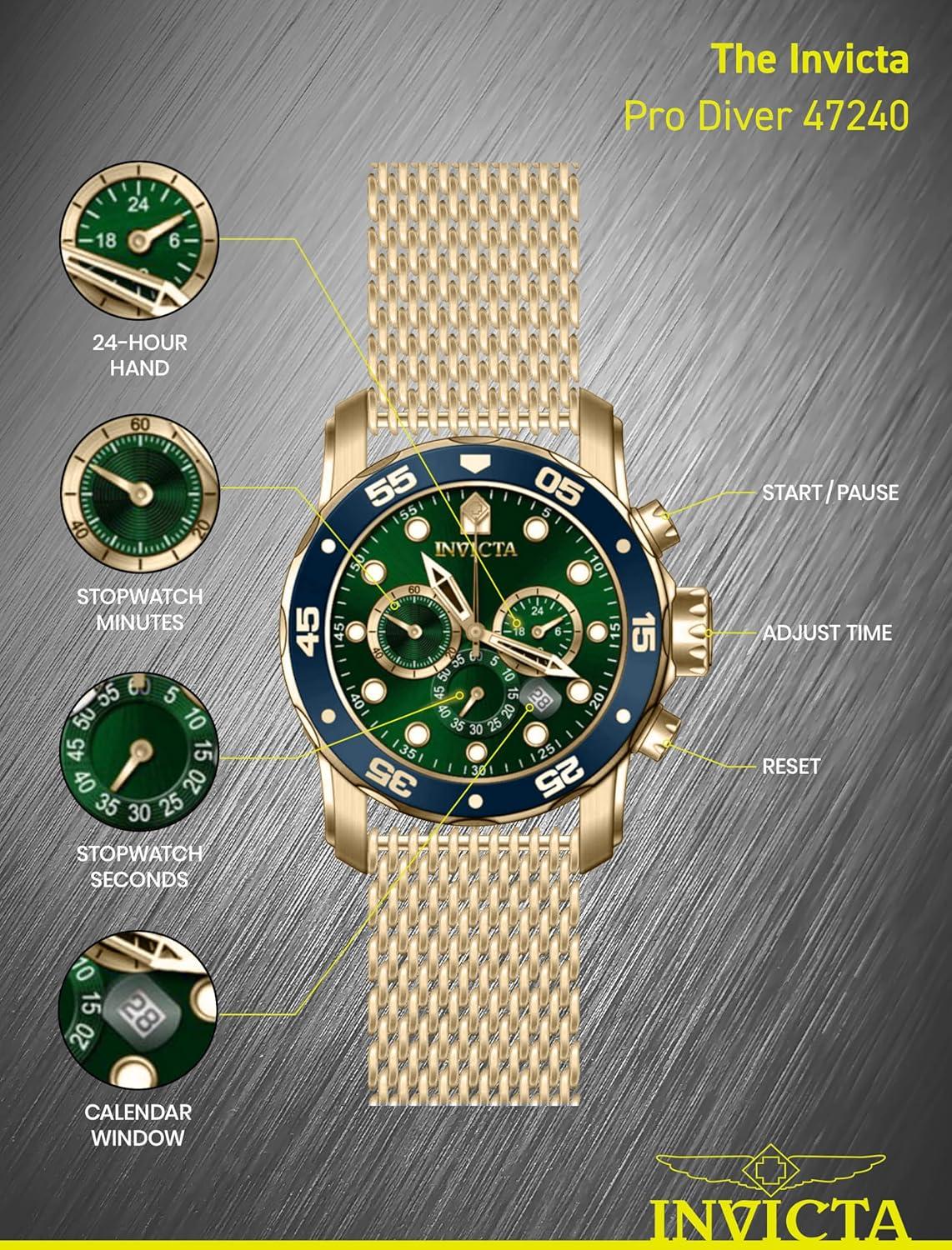 image:imageInvicta Pro Diver Stainless Steel Mens Quartz Watch 48mmGold Green
