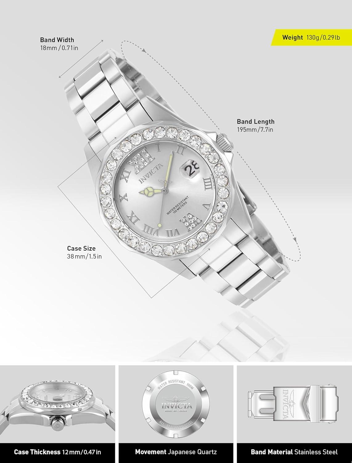 image:imageInvicta Womens 15251 Pro Diver Silver Dial Crystal Accented Stainless Steel Watch