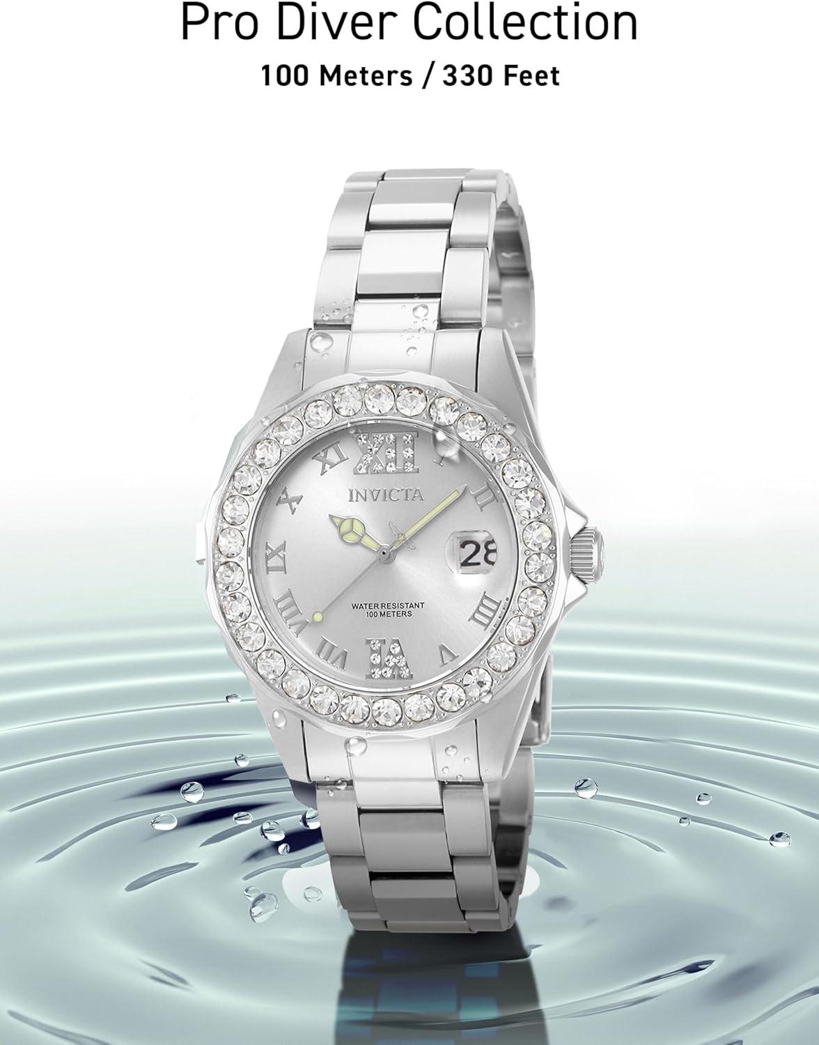 image:imageInvicta Womens 15251 Pro Diver Silver Dial Crystal Accented Stainless Steel Watch