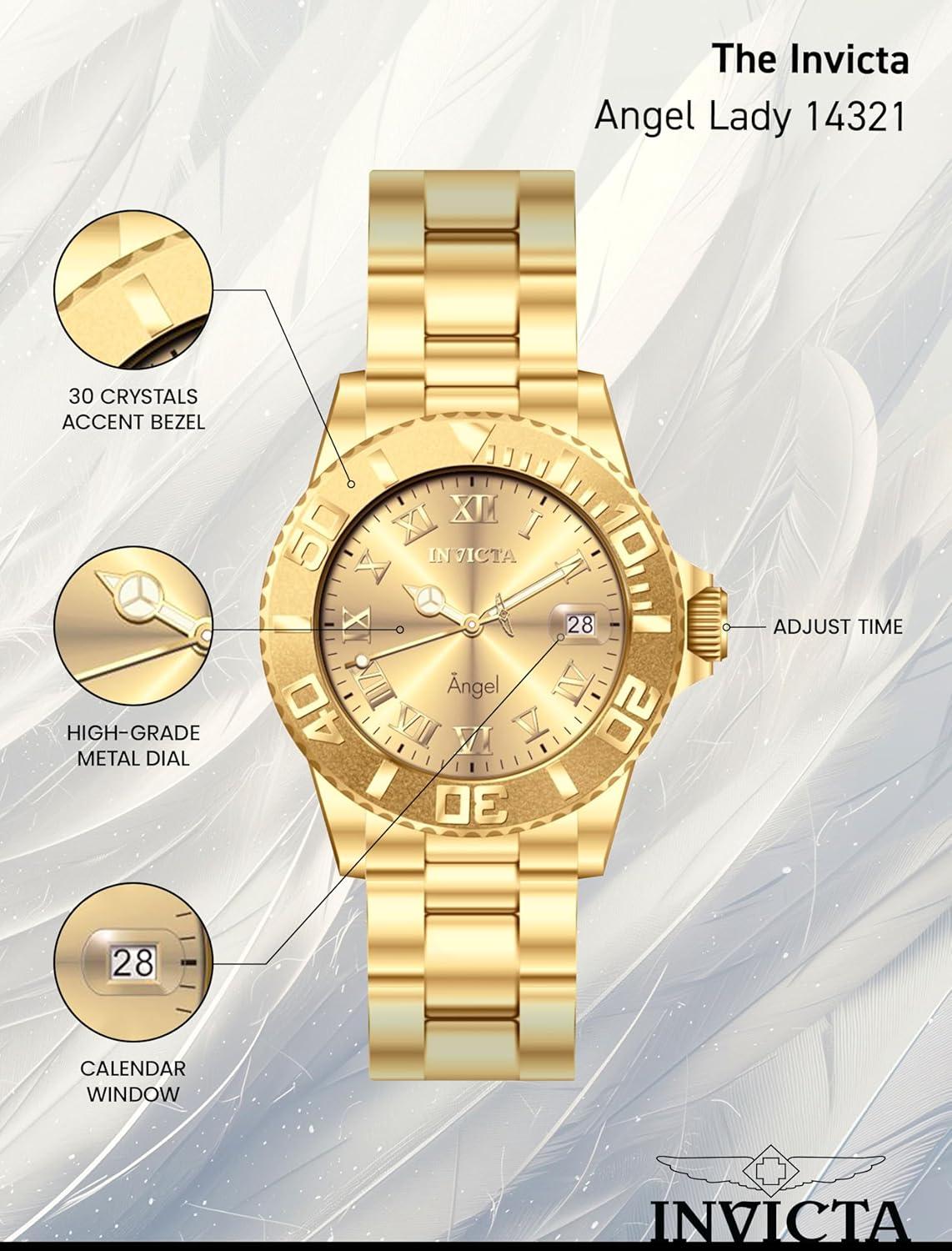 image:imageInvicta Womens Angel 40mm Gold ToneRose Tone Stainless Steel Quartz Watch Gold Model 14321 14368Stainless Steel