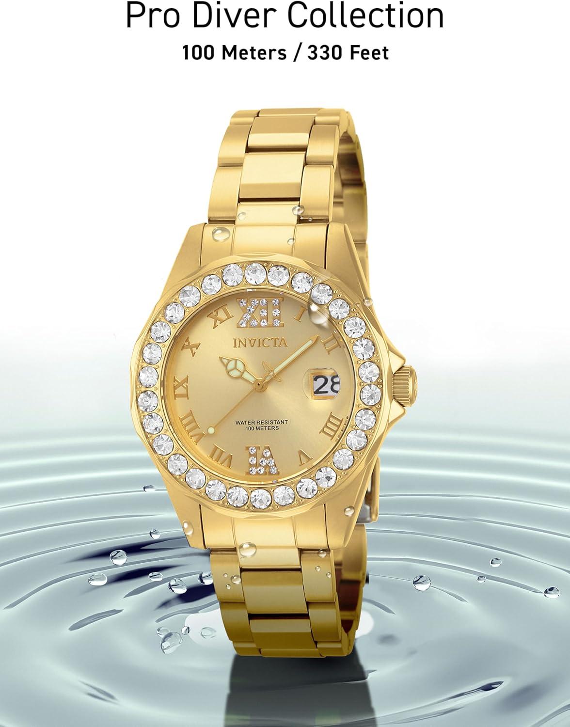 image:imageInvicta Womens Pro Diver Crystal Accented 18k IonPlated Stainless Steel WatchGold