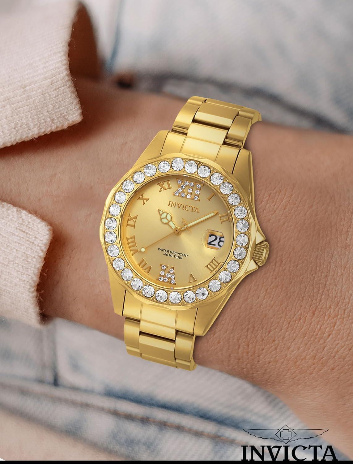image:imageInvicta Womens Pro Diver Crystal Accented 18k IonPlated Stainless Steel WatchGold