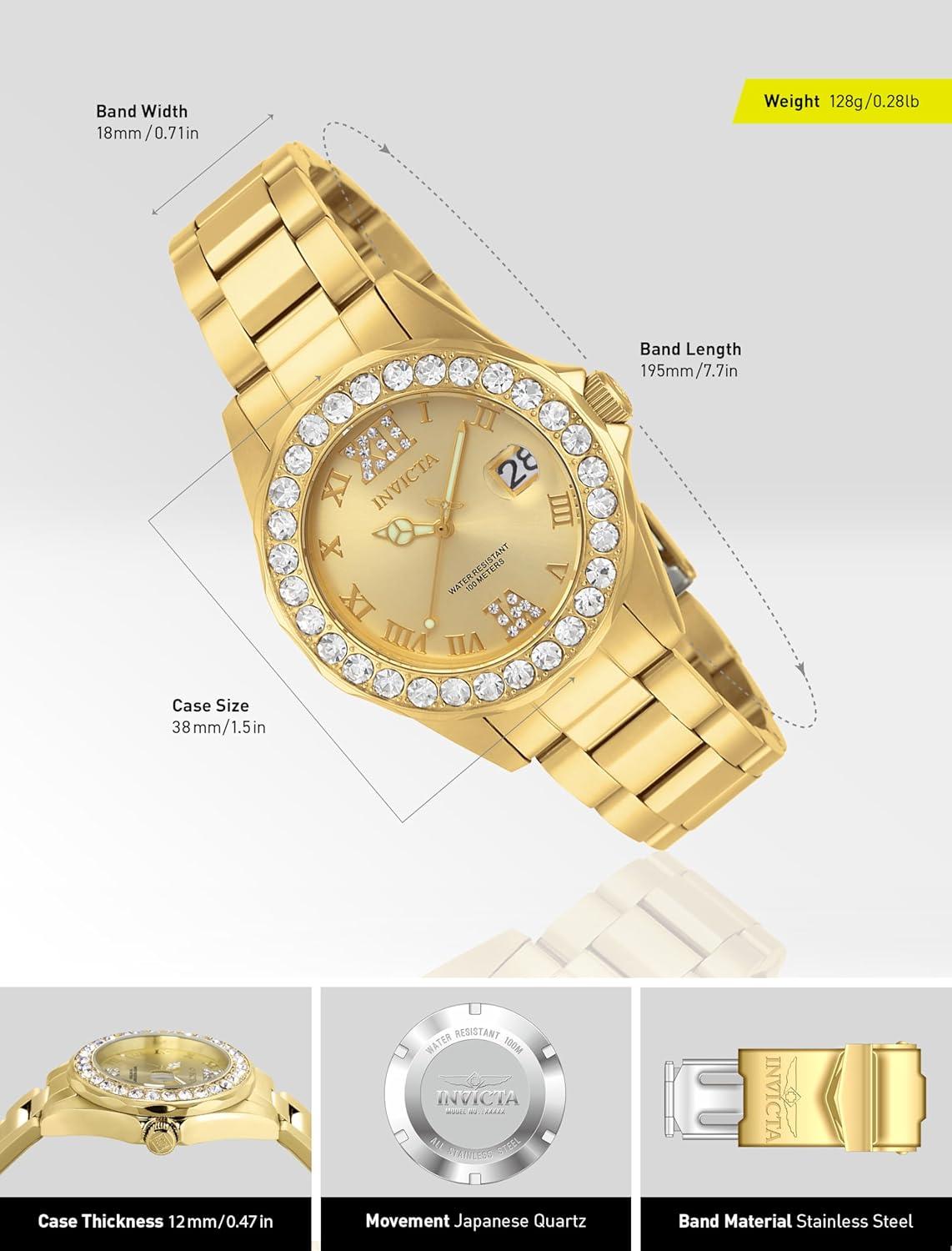 image:imageInvicta Womens Pro Diver Crystal Accented 18k IonPlated Stainless Steel WatchGold