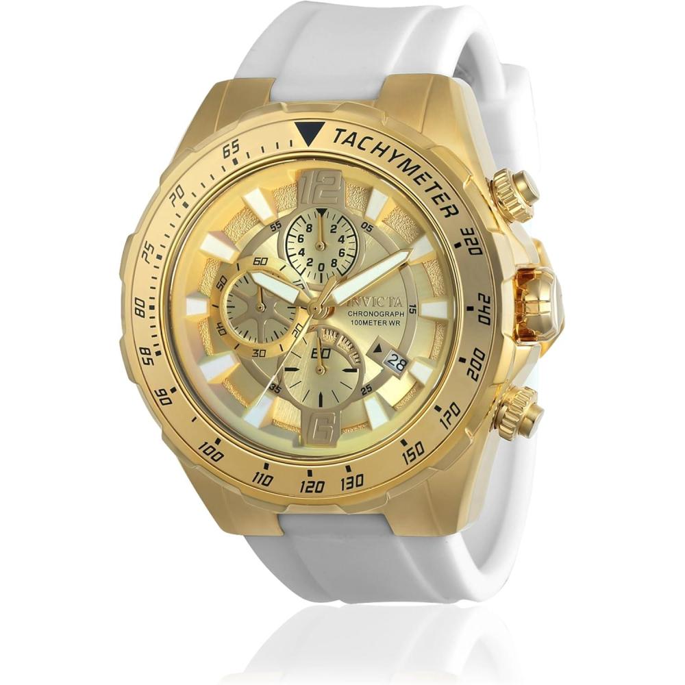 image:imageInvicta Mens Aviator Quartz Stainless Steel and Silicone Strap Watch White Black 26 Model 21741 24578Gold