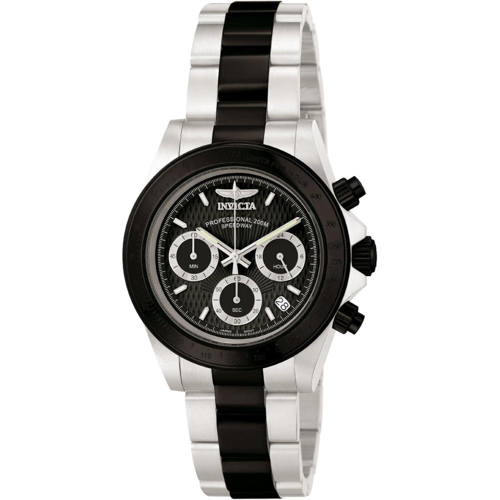 image:imageInvicta Speedway Stainless Steel Mens Quartz Watch 39mmSilverBlackBlack Textured