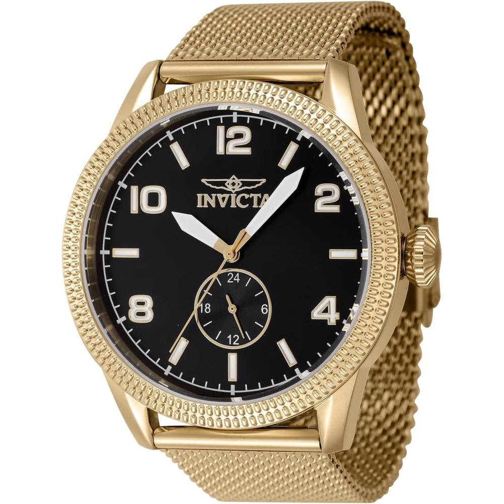 image:imageInvicta Vintage Men 44mm Stainless Steel Gold Black dial VH60 Quartz