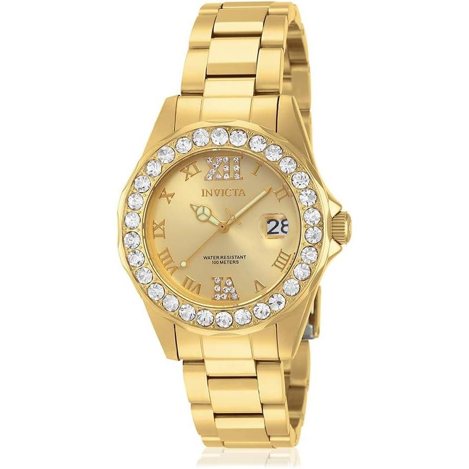 image:imageInvicta Womens Pro Diver Crystal Accented 18k IonPlated Stainless Steel WatchGold