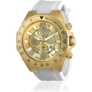 Invicta Men’s ‘Aviator’ Quartz Stainless Steel and Silicone Strap Watch, White, Black, 26 (Model: 21741, 24578)(Gold)