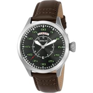 Invicta Men’s Aviator Stainless Steel Quartz Watch with Leather Calfskin Strap, Black, Brown, 21 (Model: 22972, 22973)(Stainless Steel)
