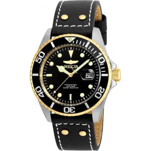 Invicta Men’s ‘Pro Diver’ Quartz Stainless Steel and Leather Watch, Color:Black (Model: 22074)