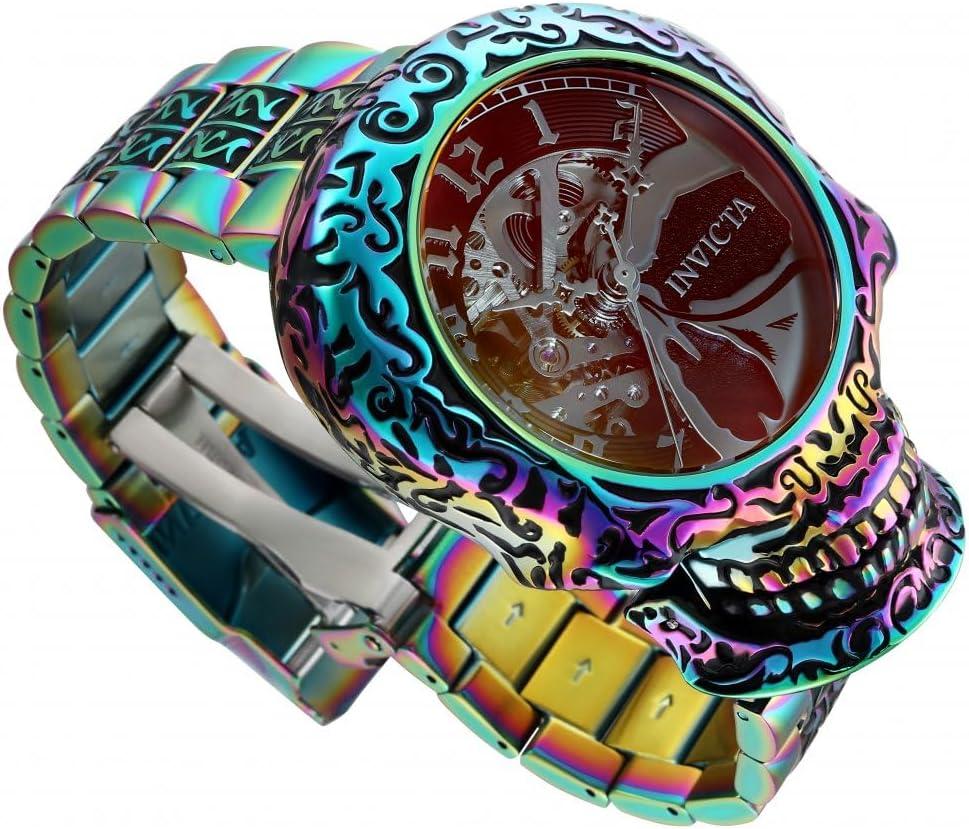 image:imageInvicta Mens 50mm Artist Series Skull Automatic Skeletonized Dial Iridescent Stainless Steel Bracelet Watch