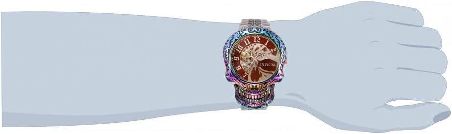 image:imageInvicta Mens 50mm Artist Series Skull Automatic Skeletonized Dial Iridescent Stainless Steel Bracelet Watch
