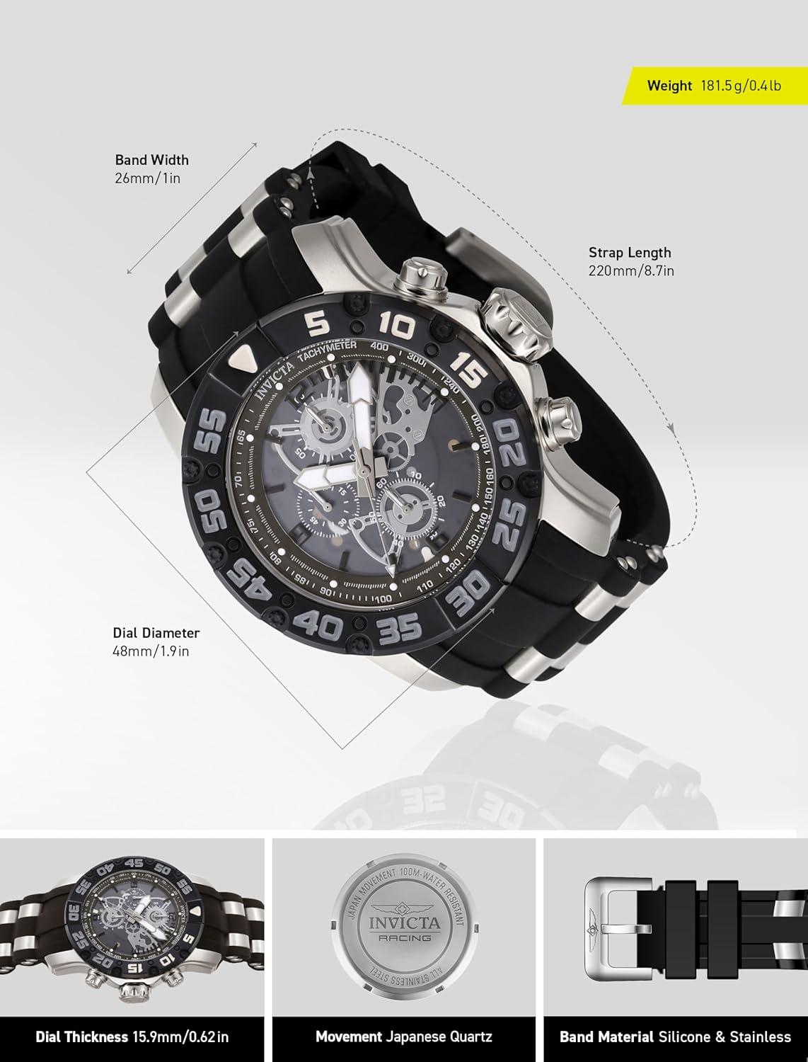 image:imageInvicta Racing Men 48mm Stainless Steel Black Steel Black dial VD55 Quartz