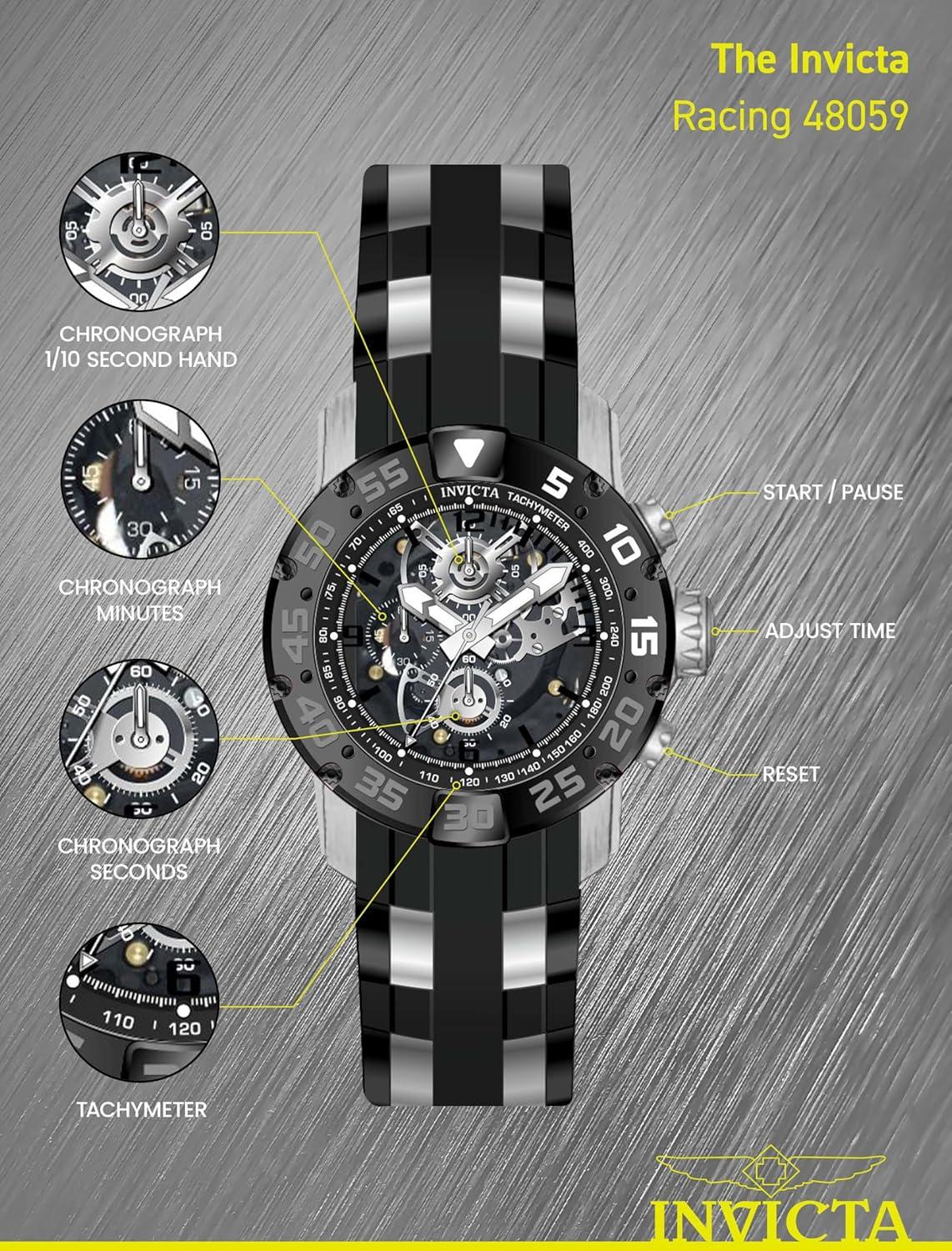 image:imageInvicta Racing Men 48mm Stainless Steel Black Steel Black dial VD55 Quartz