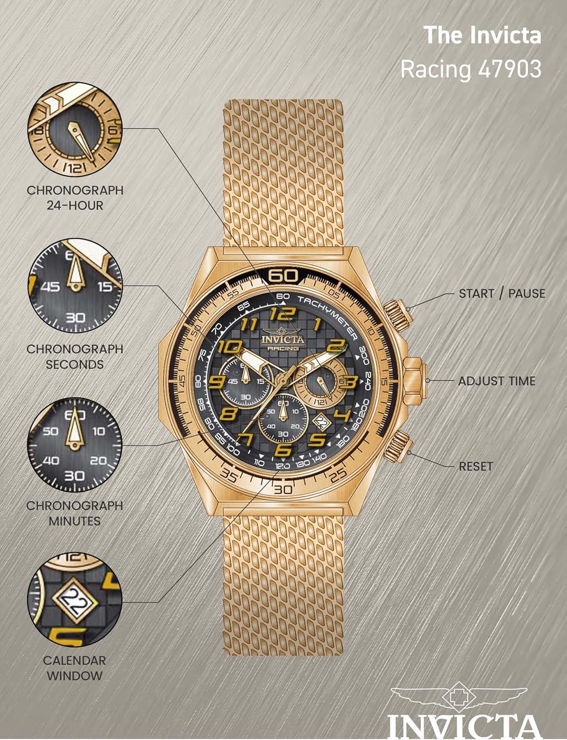 image:imageInvicta Racing Men 5000mm Stainless Steel Aluminum Gold Black Black dial VD53 Quartz