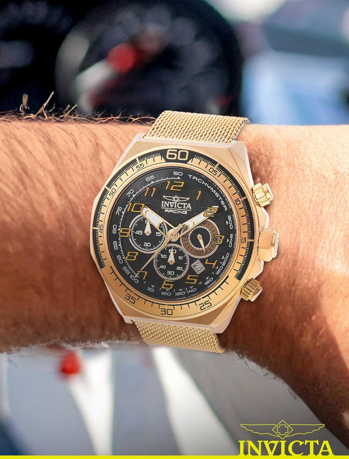 image:imageInvicta Racing Men 5000mm Stainless Steel Aluminum Gold Black Black dial VD53 Quartz