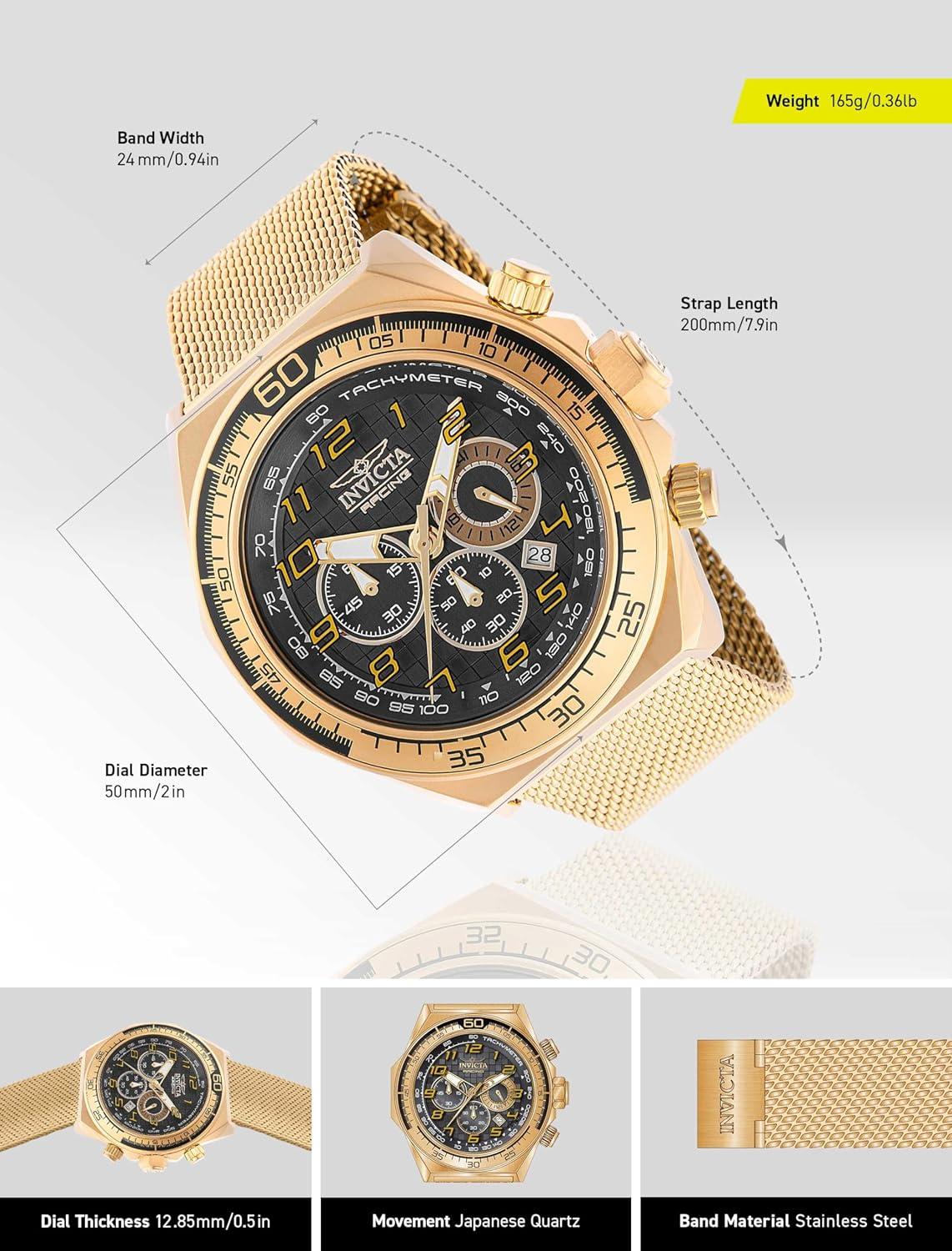image:imageInvicta Racing Men 5000mm Stainless Steel Aluminum Gold Black Black dial VD53 Quartz