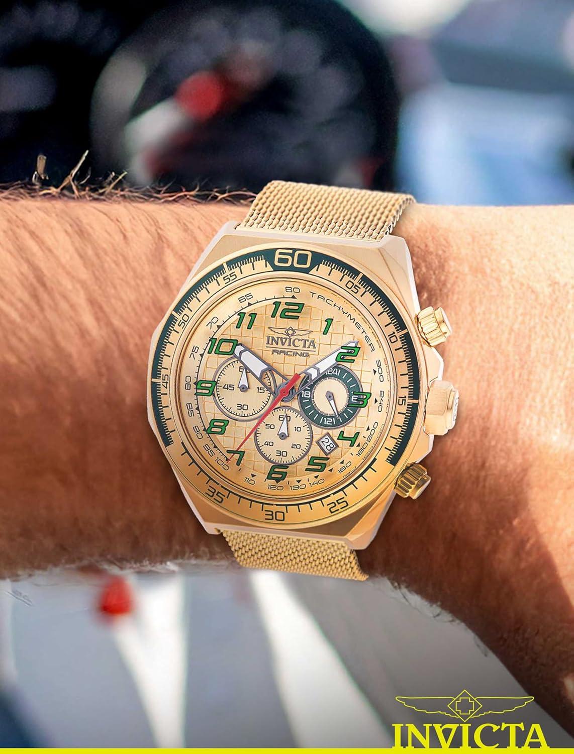 image:imageInvicta Racing Men 5000mm Stainless Steel Aluminum Gold Green Gold dial VD53 Quartz