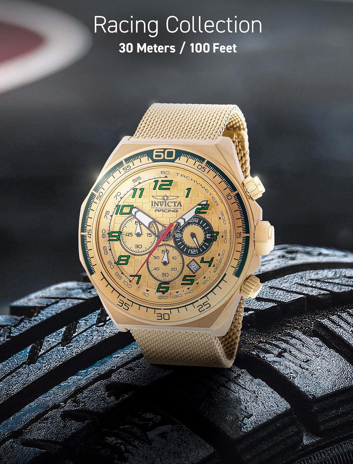 image:imageInvicta Racing Men 5000mm Stainless Steel Aluminum Gold Green Gold dial VD53 Quartz