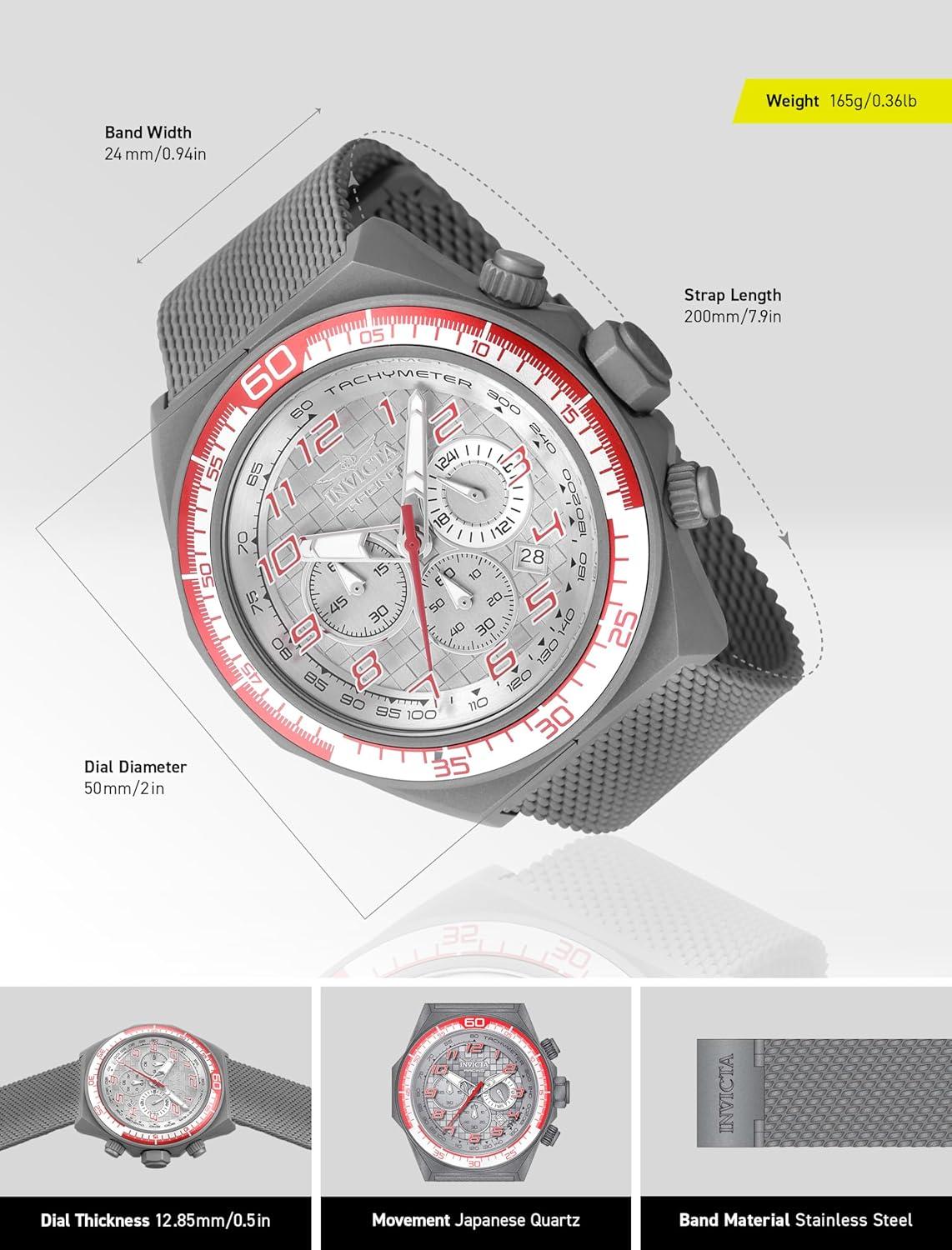 image:imageInvicta Racing Men 5000mm Stainless Steel Aluminum Red Silver Titanium Grey dial VD53