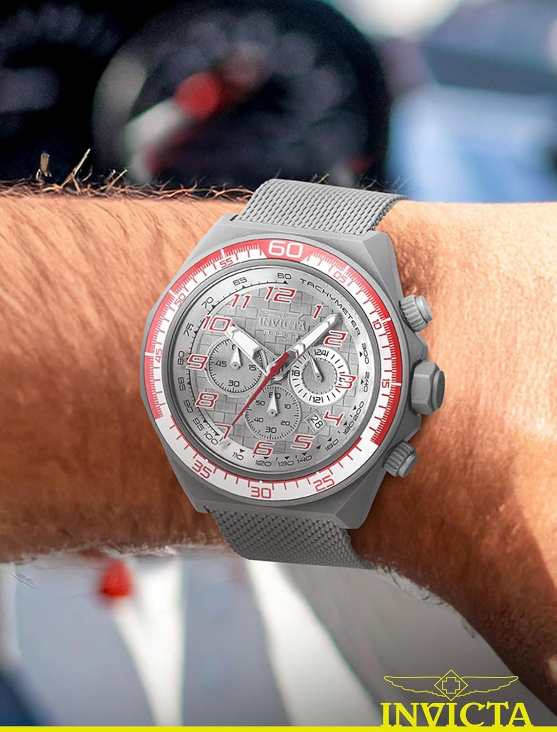 image:imageInvicta Racing Men 5000mm Stainless Steel Aluminum Red Silver Titanium Grey dial VD53