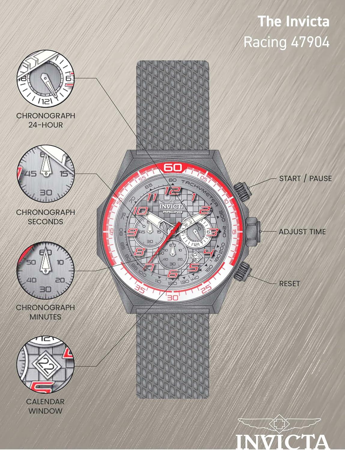 image:imageInvicta Racing Men 5000mm Stainless Steel Aluminum Red Silver Titanium Grey dial VD53