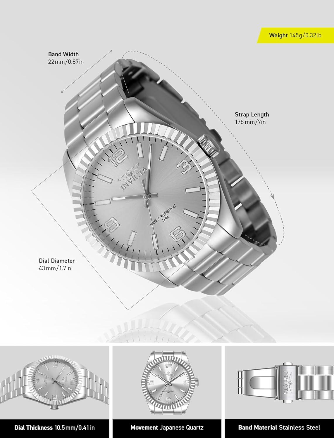 image:imageInvicta Specialty 47449 Mens Watch Waterproof Analogue Quartz Movement Stainless Steel with Silver dial 43mm