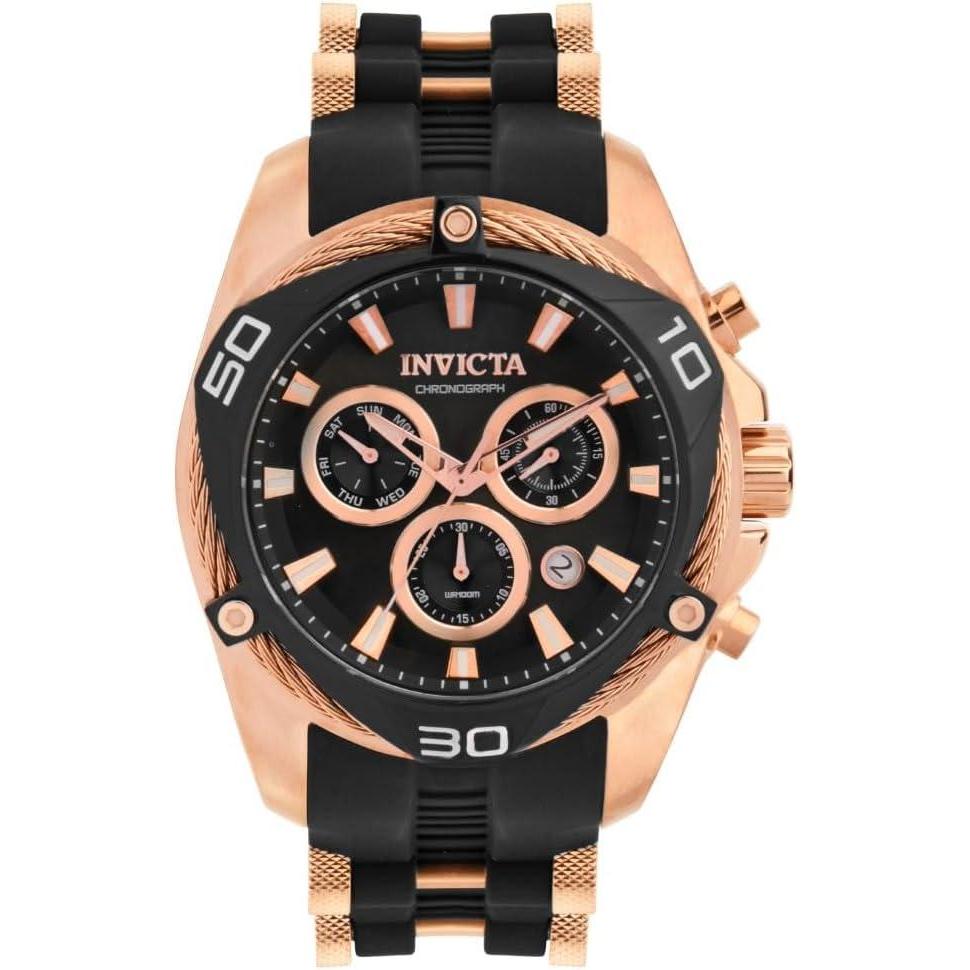 image:imageInvicta Mens Bolt 50mm Stainless Steel Silicone Quartz Watch Rose Gold Model 31316