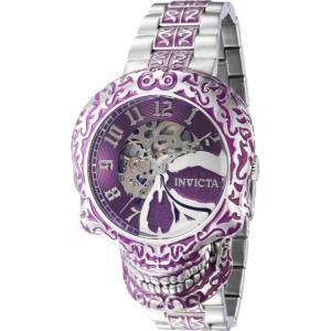 Invicta Artist Skull 50Mm Automatic Skeletonized Bracelet Watch Purple 50Mm