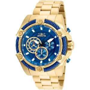 Invicta Men’s Bolt Quartz Chronograph 52mm Watch with Stainless-Steel Strap, Gold, 25.2(Gold/Blue)