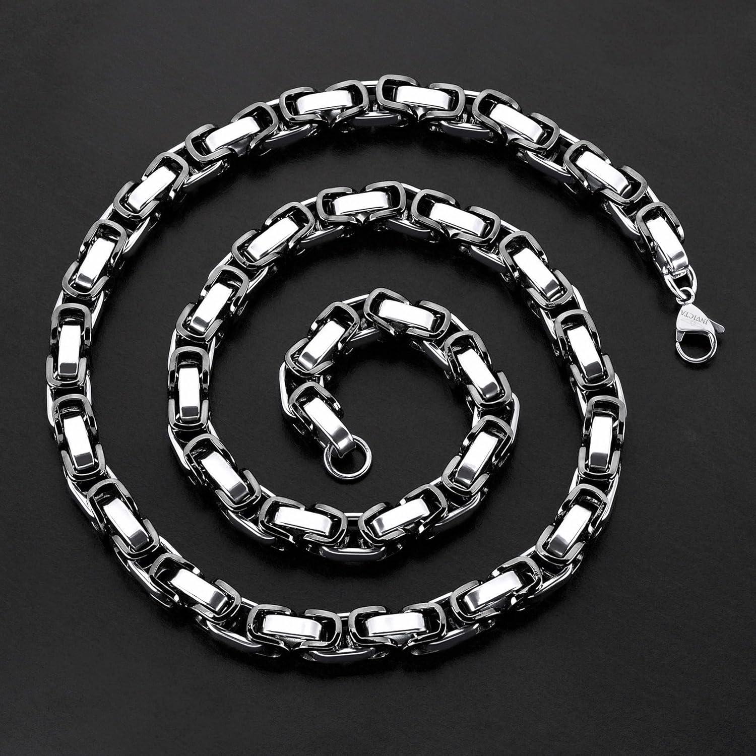 image:imageInvicta Jewelry Stainless Steel Necklace for Men Polished Byzantine Chain 8mm 26InchBlack