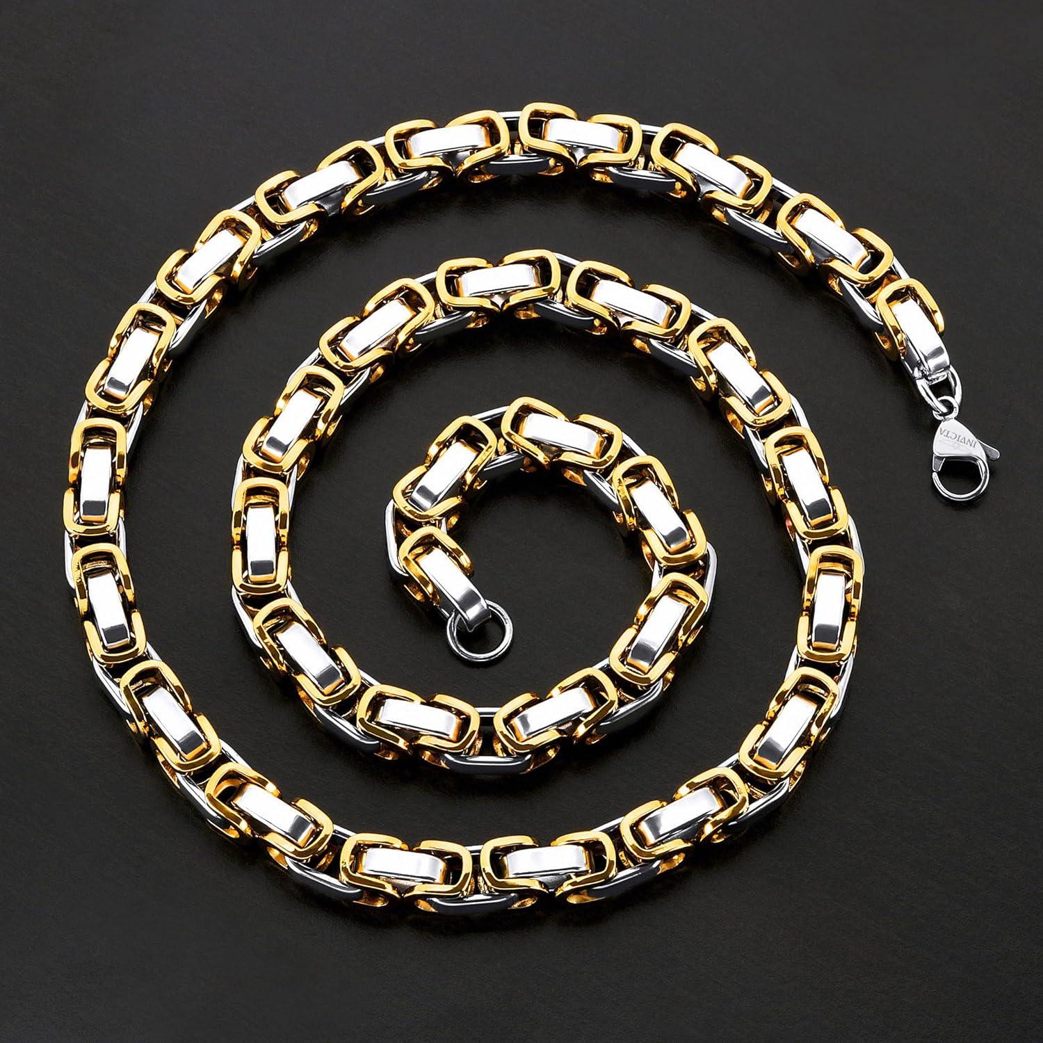 image:imageInvicta Jewelry Stainless Steel Necklace for Men Polished Byzantine Chain 8mm 26InchGold