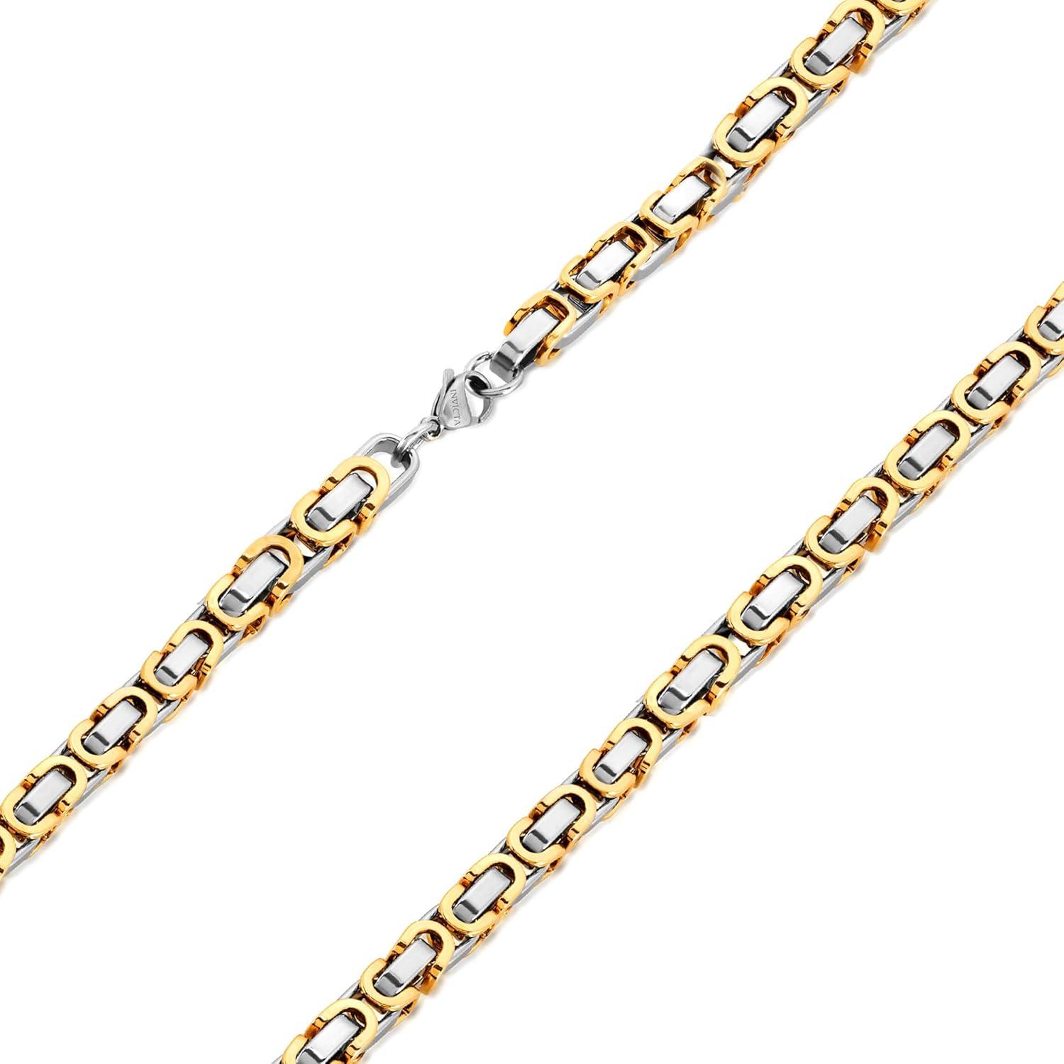 image:imageInvicta Jewelry Stainless Steel Necklace for Men Polished Byzantine Chain 8mm 26InchGold