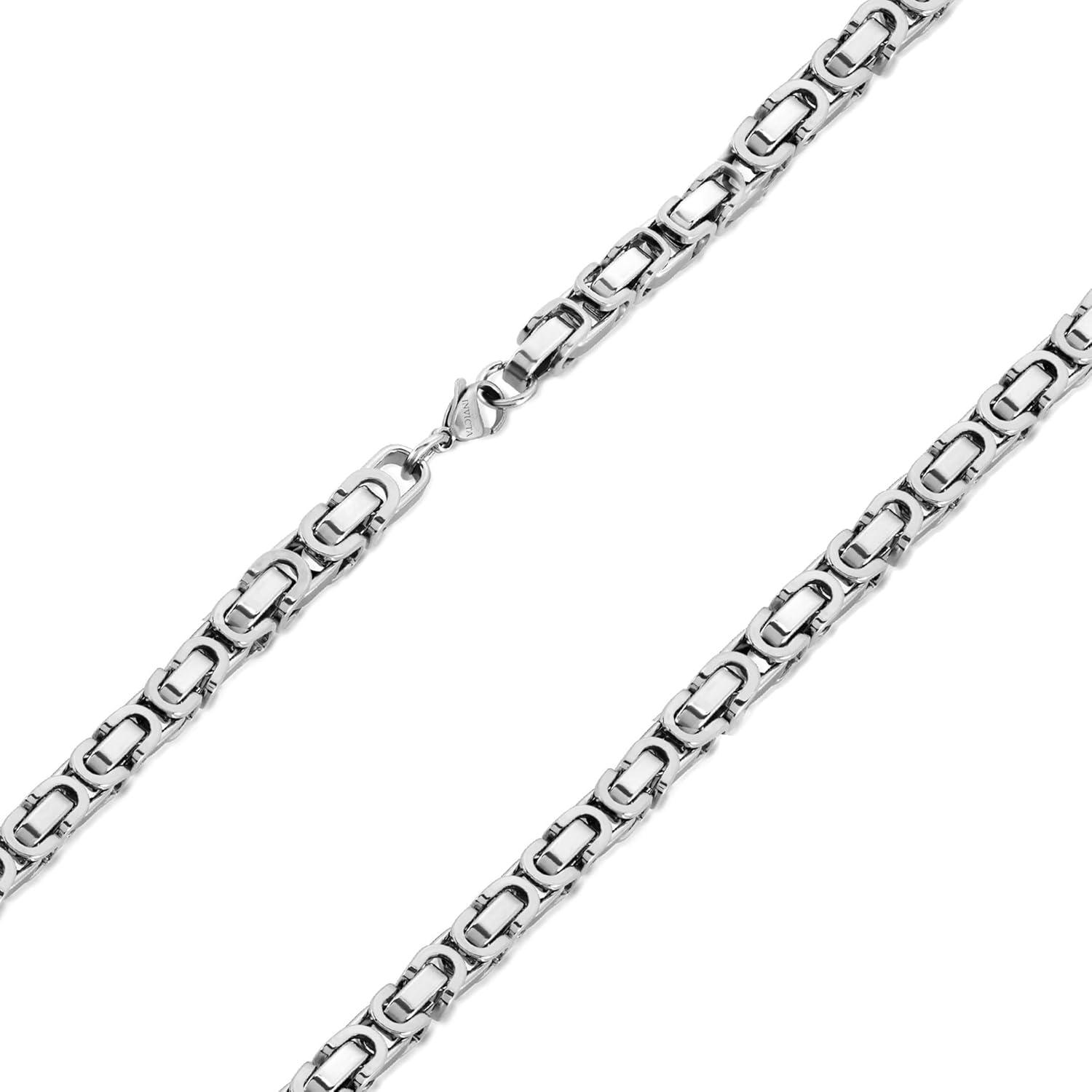 image:imageInvicta Jewelry Stainless Steel Necklace for Men Polished Byzantine Chain 8mm 26InchSilver
