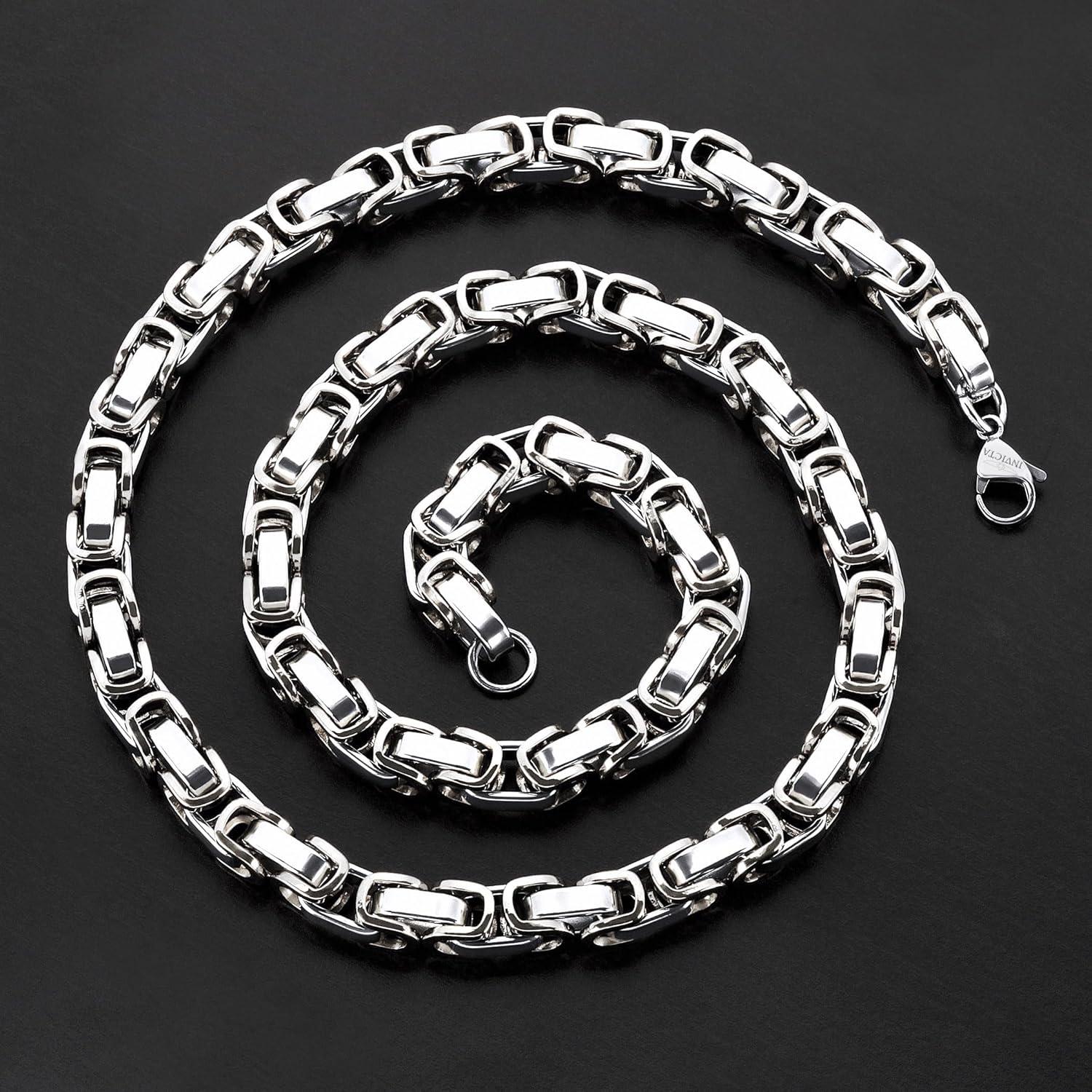 image:imageInvicta Jewelry Stainless Steel Necklace for Men Polished Byzantine Chain 8mm 26InchSilver
