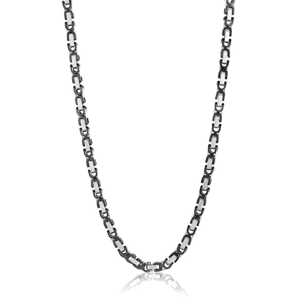 image:imageInvicta Jewelry Stainless Steel Necklace for Men Polished Byzantine Chain 8mm 26InchBlack