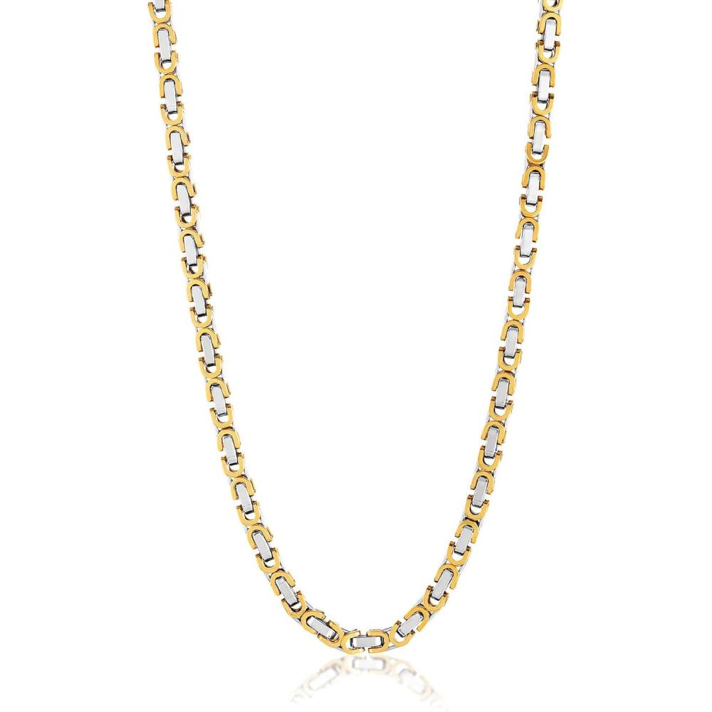 image:imageInvicta Jewelry Stainless Steel Necklace for Men Polished Byzantine Chain 8mm 26InchGold