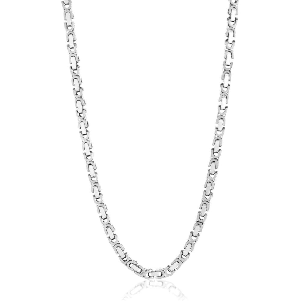 image:imageInvicta Jewelry Stainless Steel Necklace for Men Polished Byzantine Chain 8mm 26InchSilver