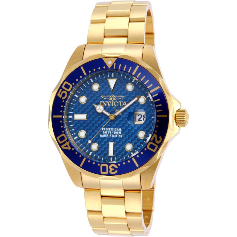 image:imageInvicta Mens 14357 Pro Diver Blue Carbon Fiber Dial 18k Gold IonPlated Stainless Steel Watch