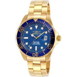 Invicta Men’s 14357 Pro Diver Blue Carbon Fiber Dial 18k Gold Ion-Plated Stainless Steel Watch