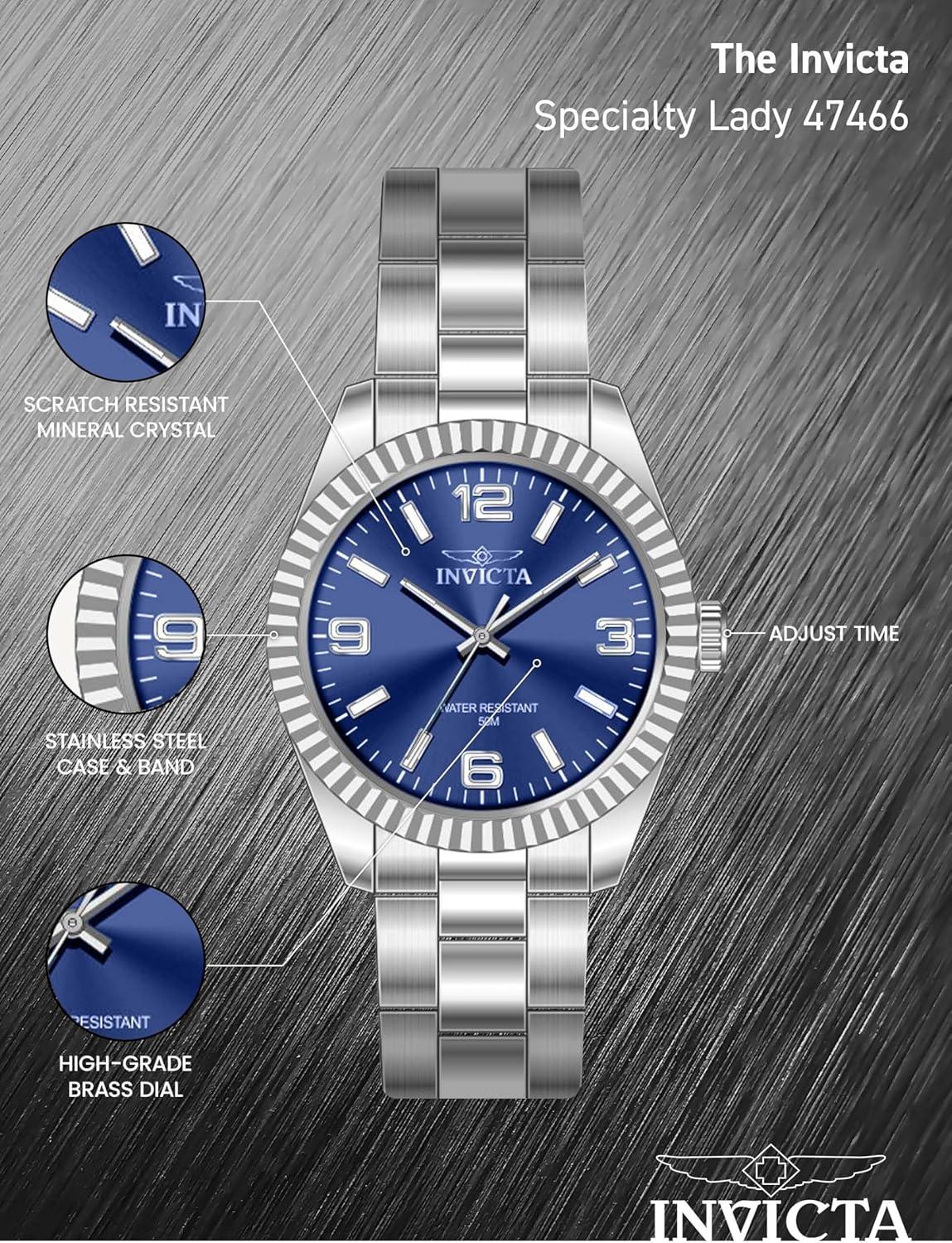 image:imageInvicta Specialty 47466 Womens Watch Waterproof Analogue Quartz Movement Stainless Steel with Blue dial 36mm