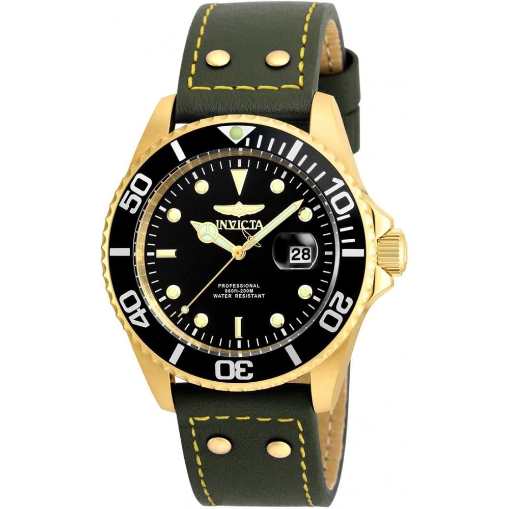 image:imageInvicta Mens Pro Diver Quartz Stainless Steel and Leather Watch ColorGreen Model 22075
