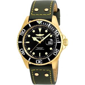 Invicta Men’s ‘Pro Diver’ Quartz Stainless Steel and Leather Watch, Color:Green (Model: 22075)