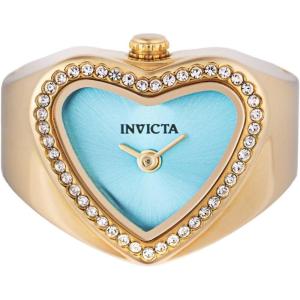 Invicta Mini Ring Watch Lady 18.5mm Stainless Steel Gold Light Blue dial VC00 Quartz